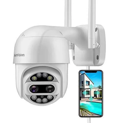 HeimVision PTZ Security Camera Outdoor, 2x2MP Ultra HD Dual Lens, Pan/Tilt/12X Zoom, 360° View, Wi-Fi Wireless Camera with Floodlights, Color Night Vision, 2-Way Audio, Motion Detection, Weatherproof