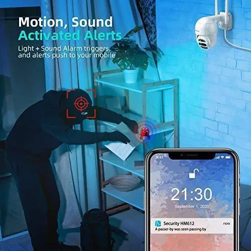 HeimVision PTZ Security Camera Outdoor, 2x2MP Ultra HD Dual Lens, Pan/Tilt/12X Zoom, 360° View, Wi-Fi Wireless Camera with Floodlights, Color Night Vision, 2-Way Audio, Motion Detection, Weatherproof
