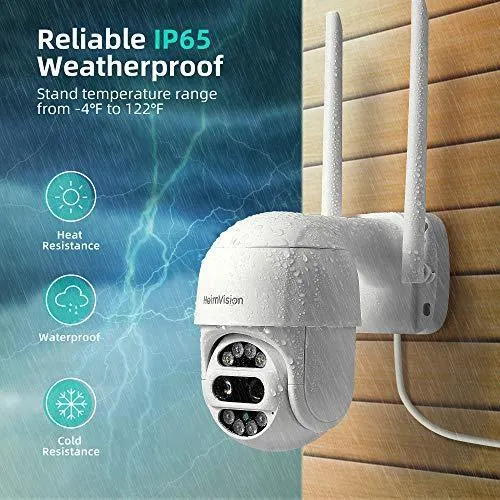 HeimVision PTZ Security Camera Outdoor, 2x2MP Ultra HD Dual Lens, Pan/Tilt/12X Zoom, 360° View, Wi-Fi Wireless Camera with Floodlights, Color Night Vision, 2-Way Audio, Motion Detection, Weatherproof