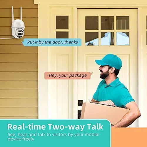HeimVision PTZ Security Camera Outdoor, 2x2MP Ultra HD Dual Lens, Pan/Tilt/12X Zoom, 360° View, Wi-Fi Wireless Camera with Floodlights, Color Night Vision, 2-Way Audio, Motion Detection, Weatherproof