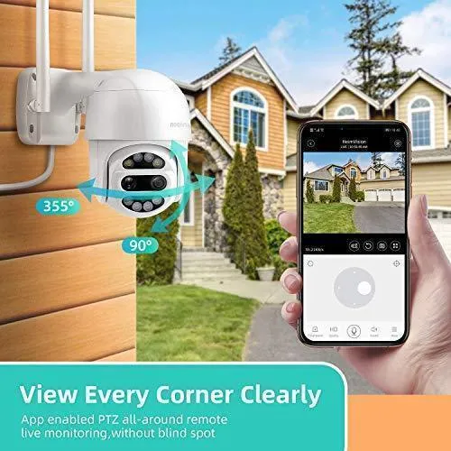 HeimVision PTZ Security Camera Outdoor, 2x2MP Ultra HD Dual Lens, Pan/Tilt/12X Zoom, 360° View, Wi-Fi Wireless Camera with Floodlights, Color Night Vision, 2-Way Audio, Motion Detection, Weatherproof