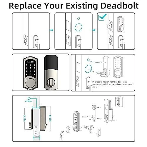 Smart Deadbolt Locks with Keypad, hornbill Keyless Entry Digital Front Door Lock with Wi-Fi Bridge, Bluetooth Electronic Auto Lock Work with Alexa, App Control for Homes, Offices and Apartments