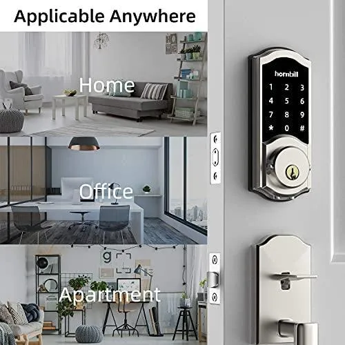 Smart Deadbolt Locks with Keypad, hornbill Keyless Entry Digital Front Door Lock with Wi-Fi Bridge, Bluetooth Electronic Auto Lock Work with Alexa, App Control for Homes, Offices and Apartments