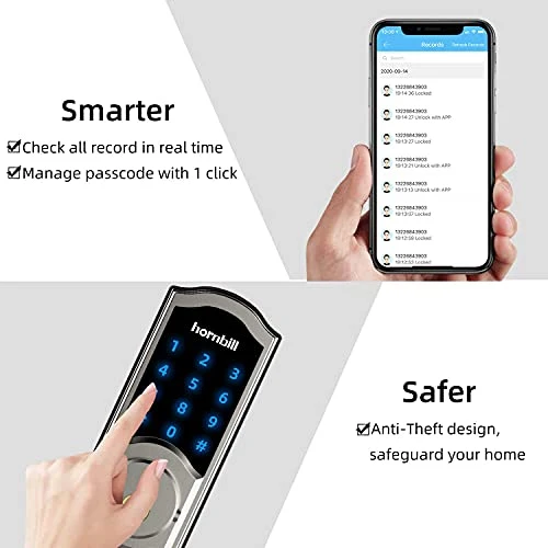 Smart Deadbolt Locks with Keypad, hornbill Keyless Entry Digital Front Door Lock with Wi-Fi Bridge, Bluetooth Electronic Auto Lock Work with Alexa, App Control for Homes, Offices and Apartments
