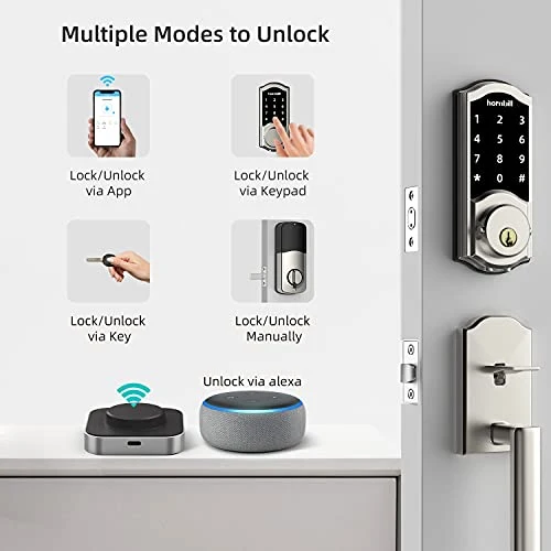 Smart Deadbolt Locks with Keypad, hornbill Keyless Entry Digital Front Door Lock with Wi-Fi Bridge, Bluetooth Electronic Auto Lock Work with Alexa, App Control for Homes, Offices and Apartments