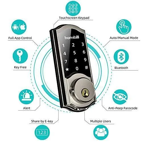 Smart Deadbolt Locks with Keypad, hornbill Keyless Entry Digital Front Door Lock with Wi-Fi Bridge, Bluetooth Electronic Auto Lock Work with Alexa, App Control for Homes, Offices and Apartments