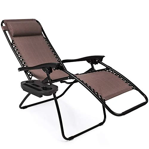 Best Choice Products Set of 2 Adjustable Zero Gravity Lounge Chair Recliners for Patio, Pool w/ Cup Holders - Brown