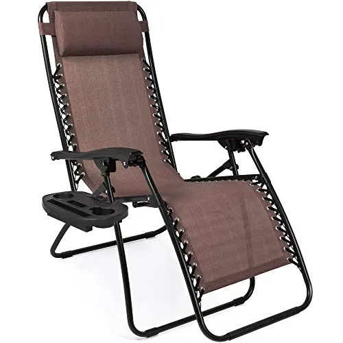 Best Choice Products Set of 2 Adjustable Zero Gravity Lounge Chair Recliners for Patio, Pool w/ Cup Holders - Brown