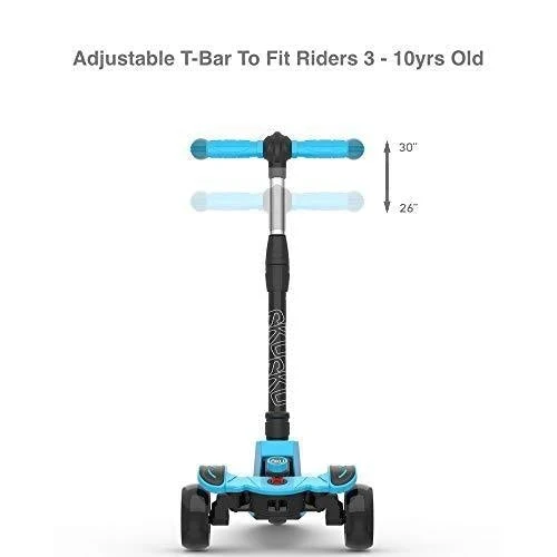 6KU Kids Kick Scooter with Adjustable Height, Lean to Steer, Flashing Wheels for Children 3-8 Years Old Blue
