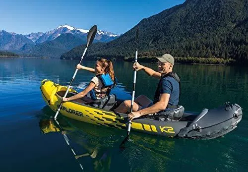 Intex Explorer K2 Kayak, 2-Person Inflatable Kayak Set with Aluminum Oars and High Output Air Pump