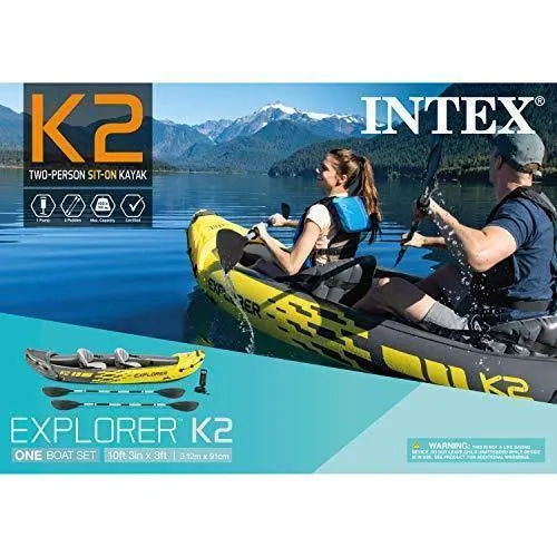 Intex Explorer K2 Kayak, 2-Person Inflatable Kayak Set with Aluminum Oars and High Output Air Pump