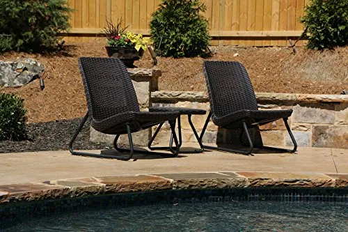 Keter Resin Wicker Patio Furniture Set with Side Table and Outdoor Chairs, Whiskey Brown