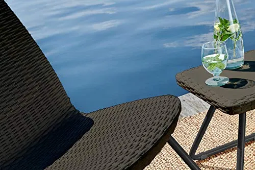 Keter Resin Wicker Patio Furniture Set with Side Table and Outdoor Chairs, Whiskey Brown