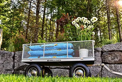 Gorilla Carts GOR1001-COM Heavy-Duty Steel Utility Cart with Removable Sides, 1000-lbs. Capacity, Gray