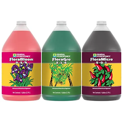 General Hydroponics Flora Grow, Bloom, Micro Combo Fertilizer set, 1 Gallon (Pack of 3)