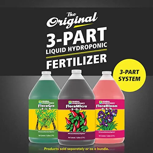 General Hydroponics Flora Grow, Bloom, Micro Combo Fertilizer set, 1 Gallon (Pack of 3)