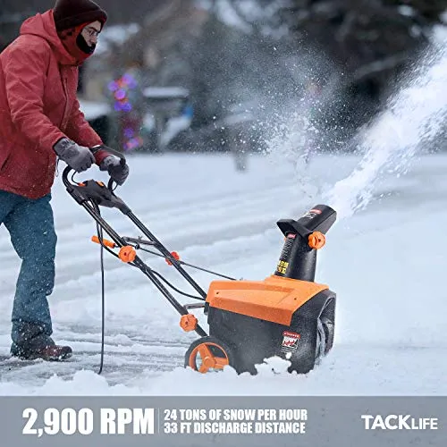 TACKLIFE Snow Blower, 15-Amp, Electric Snow Thrower, 20-in Working Width, 180°Chute Rotation, 30-FT Throwing Distance