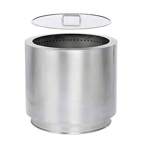 Hi-Flame Bonfire Stove Fire Pit 20.5 Inches All Stainless Steel Heavy Duty Outdoor Smokeless Firepit with Lid Portable Backyard Natural Wood Burning Firebowl, Silver Color