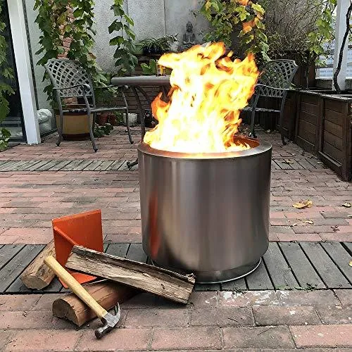Hi-Flame Bonfire Stove Fire Pit 20.5 Inches All Stainless Steel Heavy Duty Outdoor Smokeless Firepit with Lid Portable Backyard Natural Wood Burning Firebowl, Silver Color