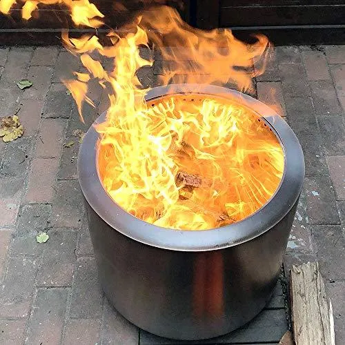 Hi-Flame Bonfire Stove Fire Pit 20.5 Inches All Stainless Steel Heavy Duty Outdoor Smokeless Firepit with Lid Portable Backyard Natural Wood Burning Firebowl, Silver Color