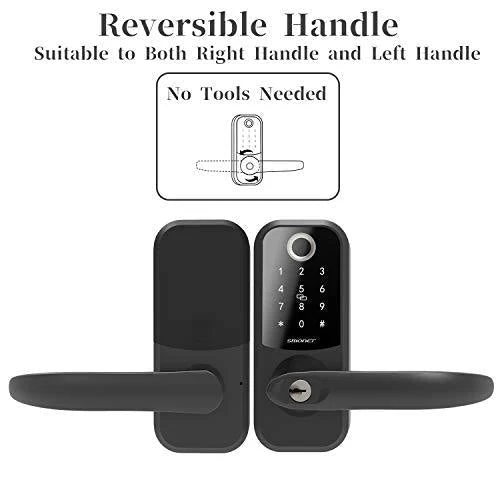 Smart Lock,SMONET Fingerprint Door Lock with Reversible Handle,Keyless Entry Bluetooth Lock ,Free APP,IC Card,Anti-peep Code,Work with Alexa (Need Extra Gateway),Smart Lever for Home,Office