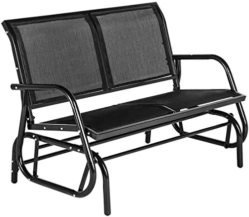 Esright 2 Seats Outdoor Swing Glider Loveseat Chair with Powder Coated Steel Frame, Garden Rocking Seating, Patio Bench for 2 Person, Black