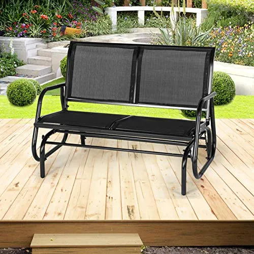 Esright 2 Seats Outdoor Swing Glider Loveseat Chair with Powder Coated Steel Frame, Garden Rocking Seating, Patio Bench for 2 Person, Black