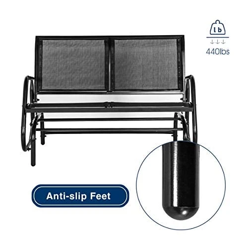 Esright 2 Seats Outdoor Swing Glider Loveseat Chair with Powder Coated Steel Frame, Garden Rocking Seating, Patio Bench for 2 Person, Black