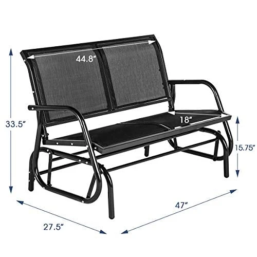 Esright 2 Seats Outdoor Swing Glider Loveseat Chair with Powder Coated Steel Frame, Garden Rocking Seating, Patio Bench for 2 Person, Black