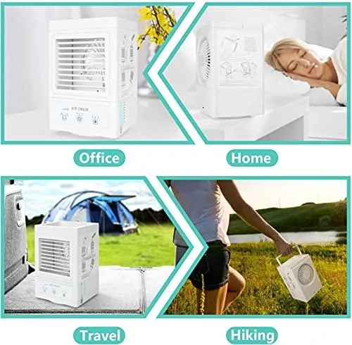 Portable Air Conditioner, 5000mAh Rechargeable Battery Auto Oscillation 700ml Water Tank Personal Mini Air Cooler with 3 Wind Speeds, 3 Cooling Levels, Perfect for Office Desk, Dorm, Bedroom and Outdoors