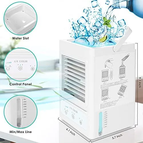 Portable Air Conditioner, 5000mAh Rechargeable Battery Auto Oscillation 700ml Water Tank Personal Mini Air Cooler with 3 Wind Speeds, 3 Cooling Levels, Perfect for Office Desk, Dorm, Bedroom and Outdoors