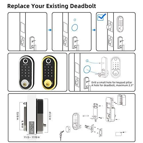 Smart Lock SMONET Bluetooth Keyless Entry Keypad Smart Deadbolt-Fingerprint Electronic Deadbolt Door Lock-App Control, Remote Ekeys Sharing, Free App Monitoring Easy to Install for Homes and Hotel