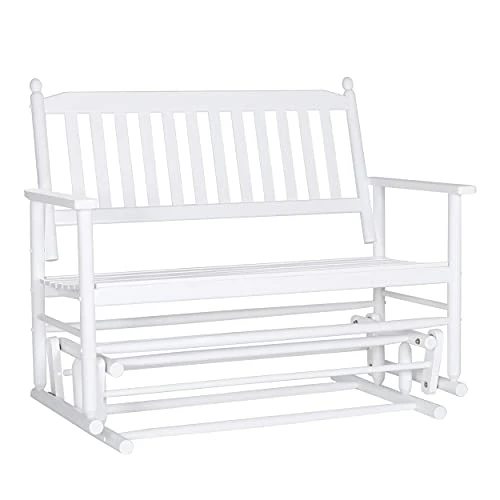MUPATER Patio Glider Swing Bench Porch Loveseat Chair for Outdoor, 2-Person Wooden Garden Rocking Seating for Outside, White