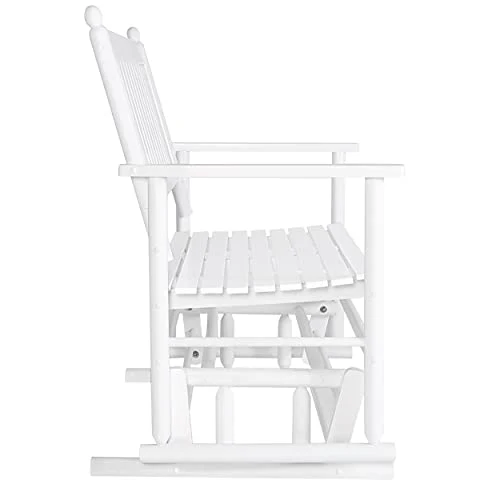 MUPATER Patio Glider Swing Bench Porch Loveseat Chair for Outdoor, 2-Person Wooden Garden Rocking Seating for Outside, White