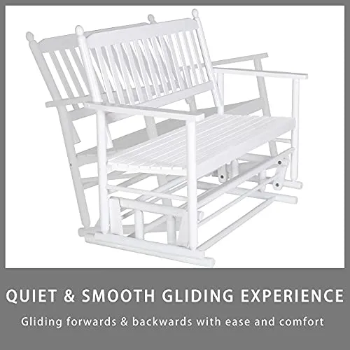 MUPATER Patio Glider Swing Bench Porch Loveseat Chair for Outdoor, 2-Person Wooden Garden Rocking Seating for Outside, White