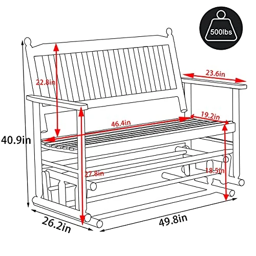 MUPATER Patio Glider Swing Bench Porch Loveseat Chair for Outdoor, 2-Person Wooden Garden Rocking Seating for Outside, White