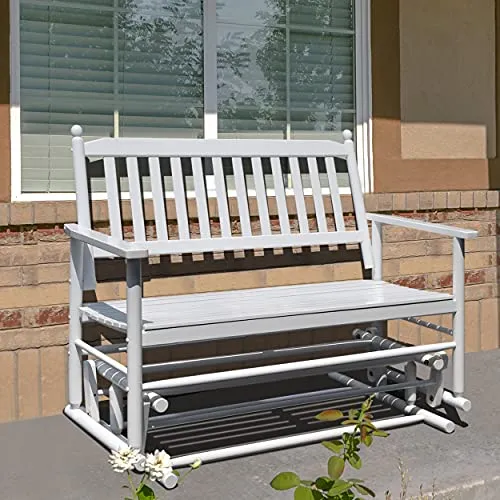 MUPATER Patio Glider Swing Bench Porch Loveseat Chair for Outdoor, 2-Person Wooden Garden Rocking Seating for Outside, White