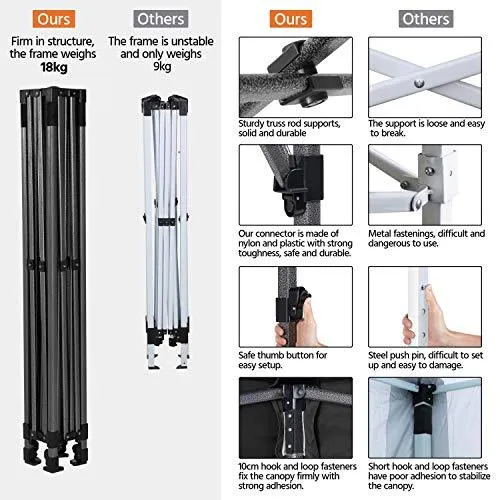YAHEETECH 10x10 Pop up Canopy Tent - Heavy Duty Waterproof Adjustable Commercial Instant Canopy, Camping Canopy with Wheeled Bag, Canopy Sandbags x4, Tent Stakesx4 - Black