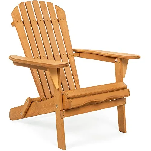 Best Choice Products Folding Wooden Adirondack Lounger Chair Accent Furniture w/Natural Finish, Brown
