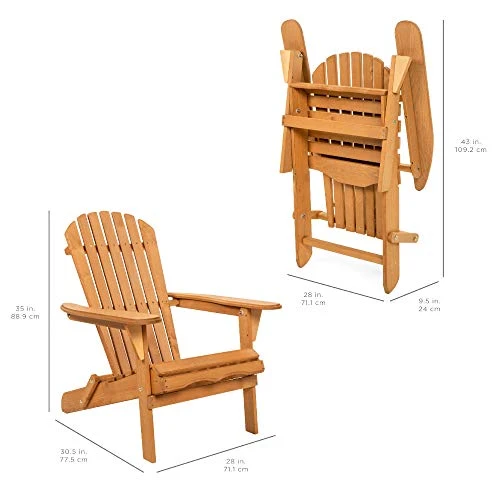 Best Choice Products Folding Wooden Adirondack Lounger Chair Accent Furniture w/Natural Finish, Brown