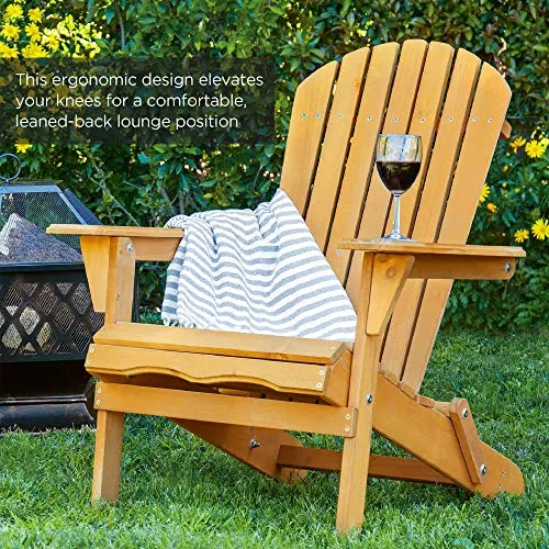 Best Choice Products Folding Wooden Adirondack Lounger Chair Accent Furniture w/Natural Finish, Brown