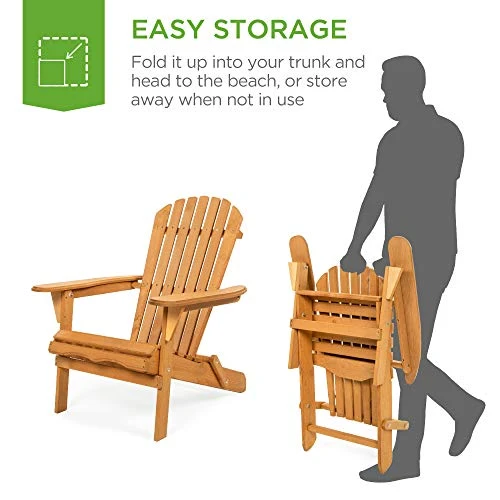Best Choice Products Folding Wooden Adirondack Lounger Chair Accent Furniture w/Natural Finish, Brown