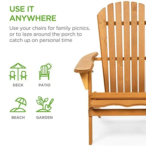 Best Choice Products Folding Wooden Adirondack Lounger Chair Accent Furniture w/Natural Finish, Brown