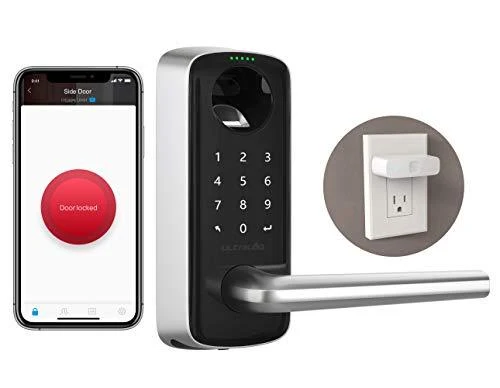 ULTRALOQ Lever The Most Advanced Smart Lock + Bridge WiFi Adaptor, Keyless Entry Bluetooth Fingerprint Digital Keypad Door Lock with Reversible Handle, Works with Alexa, Google Assistant, IFTTT