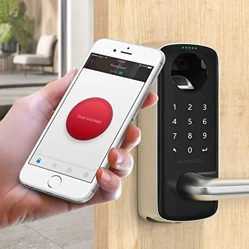 ULTRALOQ Lever The Most Advanced Smart Lock + Bridge WiFi Adaptor, Keyless Entry Bluetooth Fingerprint Digital Keypad Door Lock with Reversible Handle, Works with Alexa, Google Assistant, IFTTT