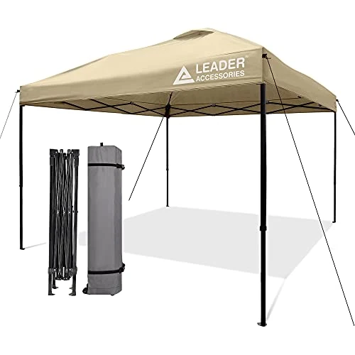 Leader Accessories Pop-Up Canopy Tent 10'x10' Canopy Instant Canopy Straight Leg Shelter with Wheeled Carry Bag, Beige