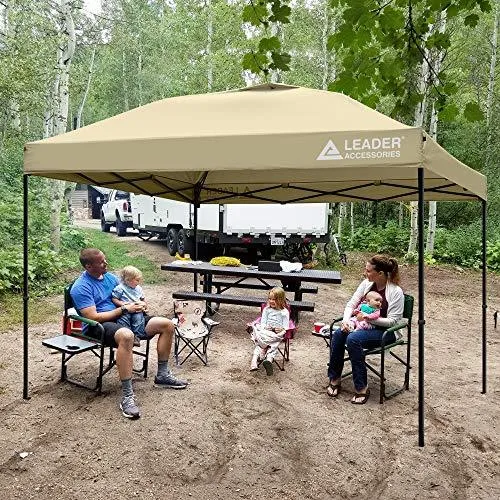 Leader Accessories Pop-Up Canopy Tent 10'x10' Canopy Instant Canopy Straight Leg Shelter with Wheeled Carry Bag, Beige
