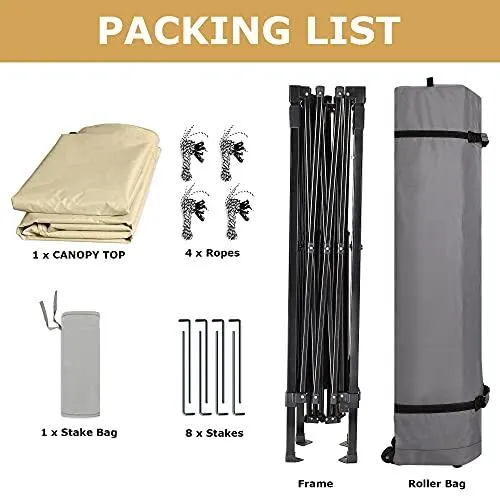 Leader Accessories Pop-Up Canopy Tent 10'x10' Canopy Instant Canopy Straight Leg Shelter with Wheeled Carry Bag, Beige
