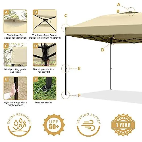 Leader Accessories Pop-Up Canopy Tent 10'x10' Canopy Instant Canopy Straight Leg Shelter with Wheeled Carry Bag, Beige