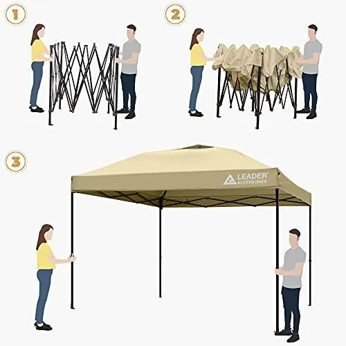 Leader Accessories Pop-Up Canopy Tent 10'x10' Canopy Instant Canopy Straight Leg Shelter with Wheeled Carry Bag, Beige
